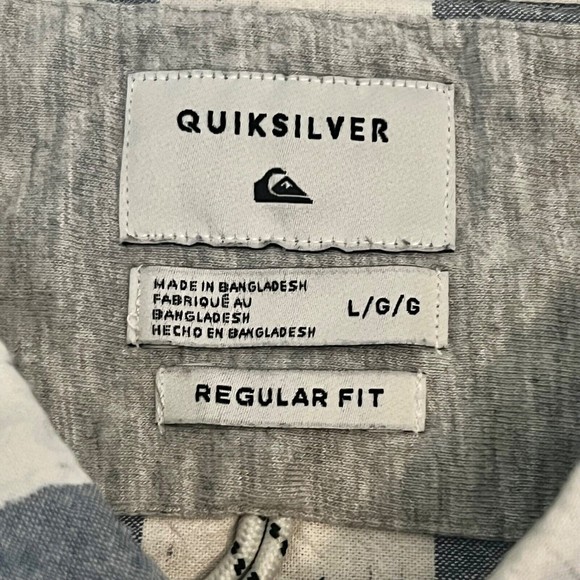Quiksilver Men Short Sleeve Button Up Shirt Large Regular Fit Blue White Stripe - Picture 5 of 5
